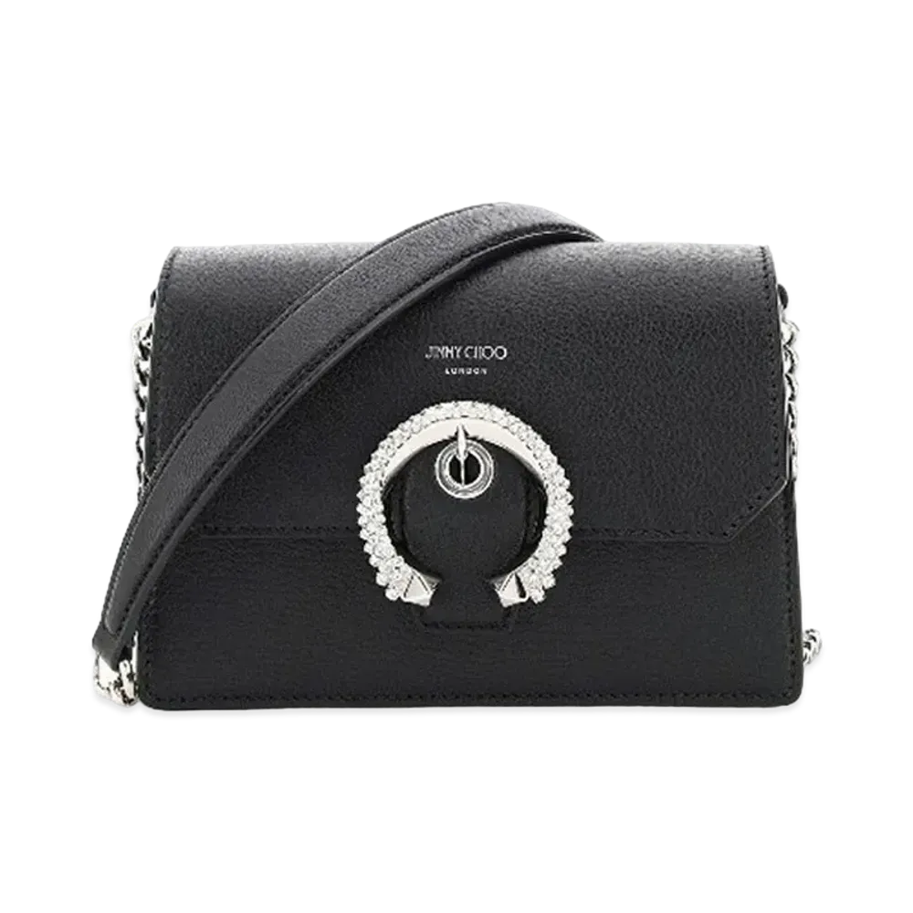 Jimmy Choo Madeline Crossbody Goat Leather Crossbody Bag With Crystal Buckle "Black"