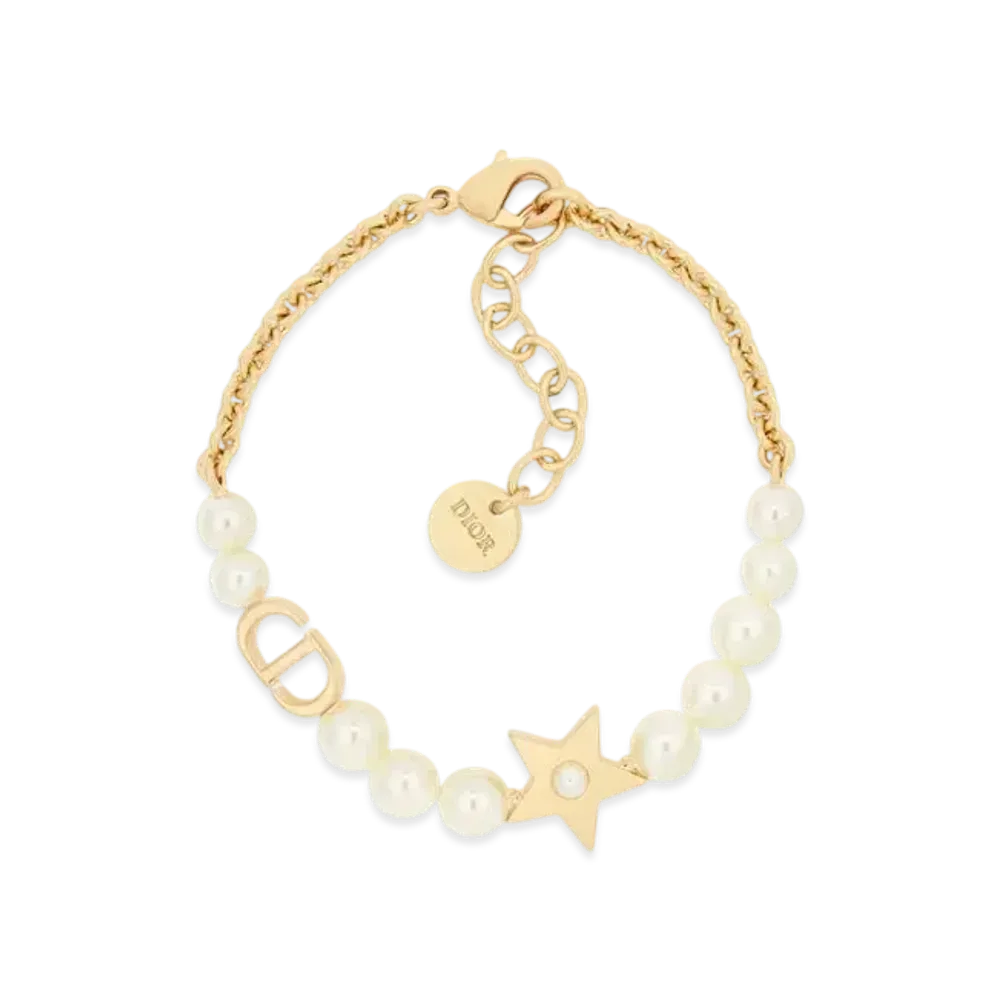 Dior Lucky Dior Bracelet Gold-Finish Metal and White Resin Pearls "Gold/White"