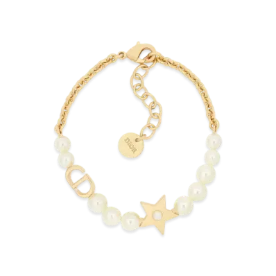 Dior Lucky Dior Bracelet Gold-Finish Metal and White Resin Pearls "Gold/White"