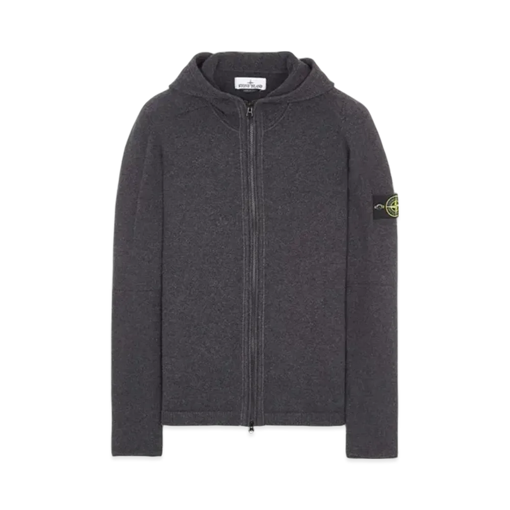 Stone Island Lambswool Hooded Cardigan Knit "Steel Gray Melange"