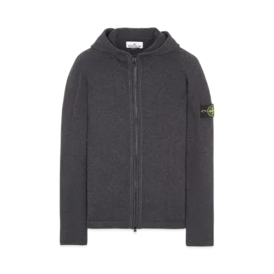 Stone Island Lambswool Hooded Cardigan Knit "Steel Gray Melange"