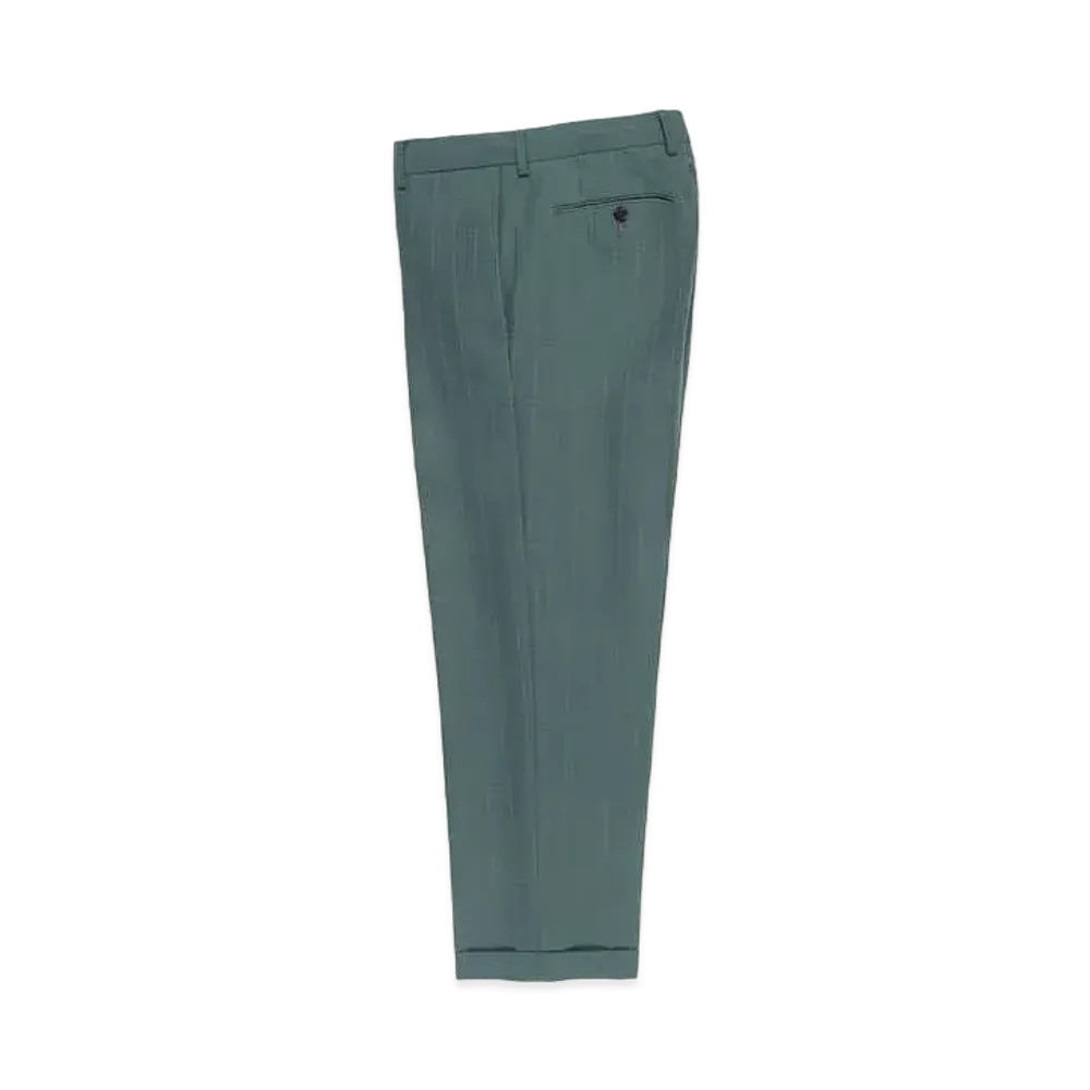 WACKO MARIA DORMEUIL / Striped Pleated Trousers (type-2) , Straight Trousers "Green"