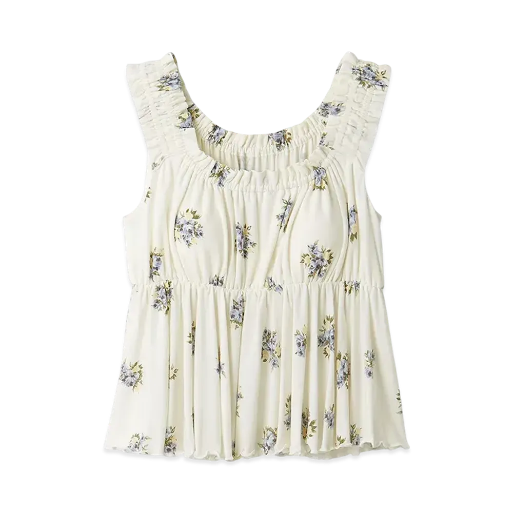 GELATO PIQUE Flower Pattern Cup-In Frill Tank Top "Blue"