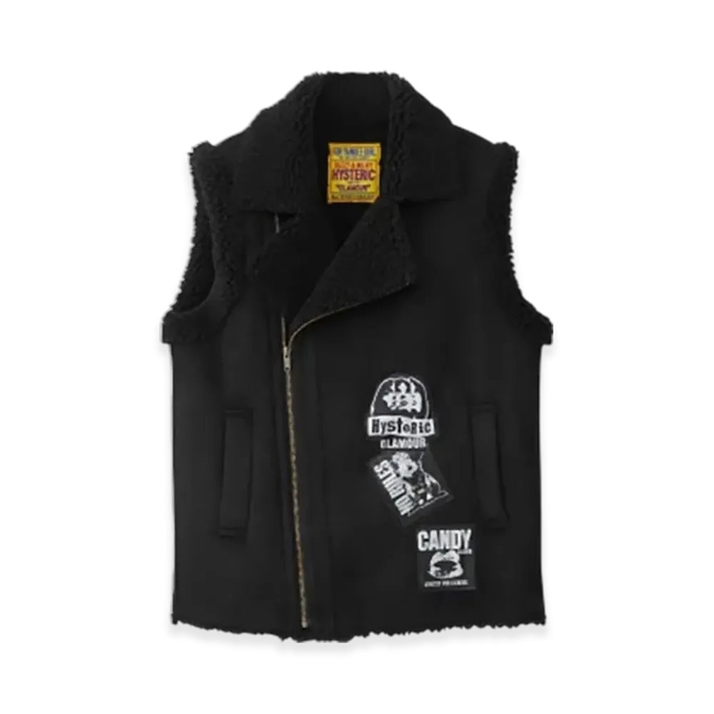 HYSTERIC GLAMOUR Punk Custom Eco Mouton Vest "Black"