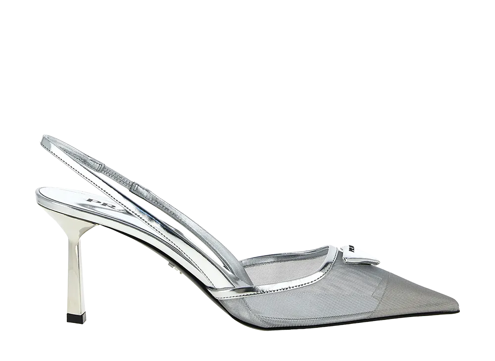 PRADA Women's Triangle Logo Slingback "Silver"