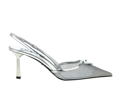 PRADA Women's Triangle Logo Slingback "Silver"