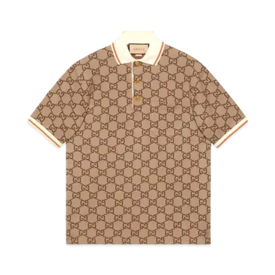 GUCCI GG Cotton Silk Polo Shirt "Beige/Ebony"