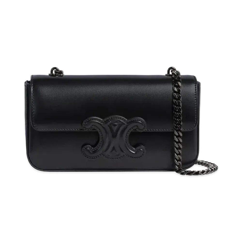 CELINE Chain Shoulder Bag Cuir Triomphe In Shiny Calfskin "Black/Black"