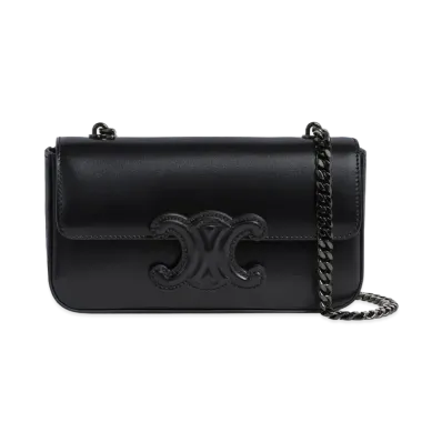 CELINE Chain Shoulder Bag Cuir Triomphe In Shiny Calfskin "Black/Black"