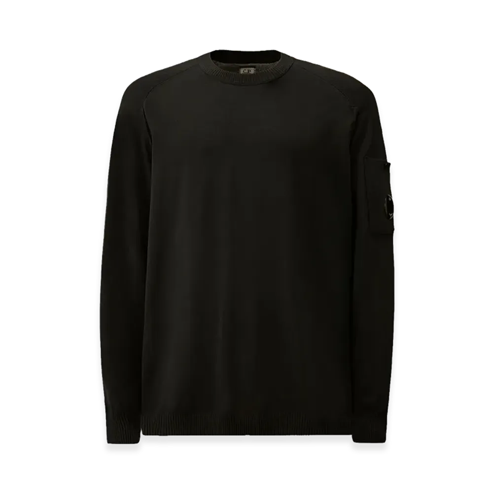 C.P. Company Cotton Crepe Crewneck Lens Sweater "Black"