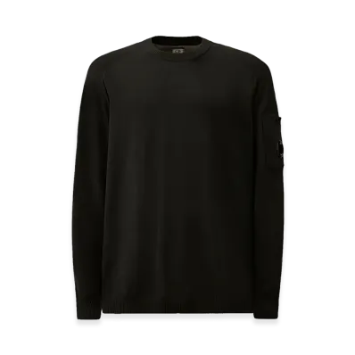 C.P. Company Cotton Crepe Crewneck Lens Sweater "Black"