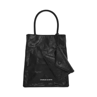 CHARLES & KEITH Machina Elongated Tote Bag "JetBlack"