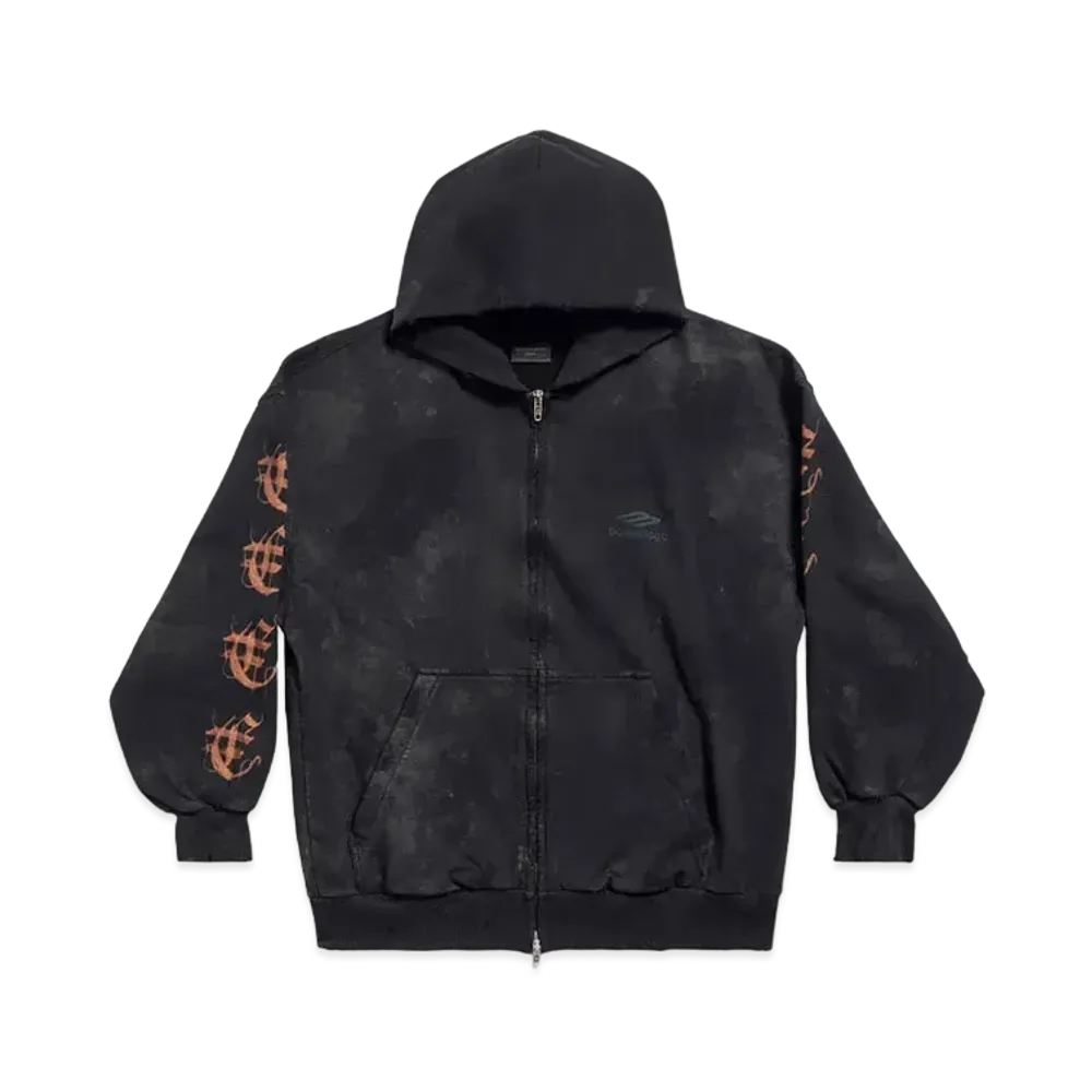 BALENCIAGA Women's Heavy Metal Zip Up Hoodie Small Fit "Black"