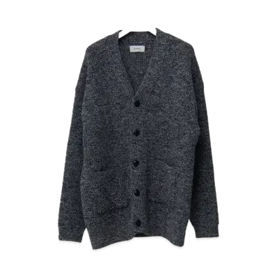 Ernie Palo Shetland Wool Rib Mddle Cardigan "Black"