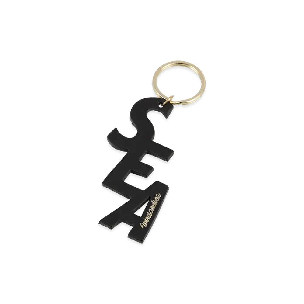 WIND AND SEA Black Leather (S_E_A) Key Holder "Black"