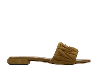 MIU MIU Women's Matelasse Suede Slides "Olive Green"