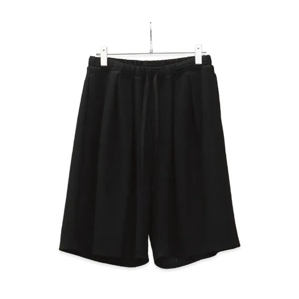 ANCELLM Wrinkled Stripe Tuck Short Pants "Black"