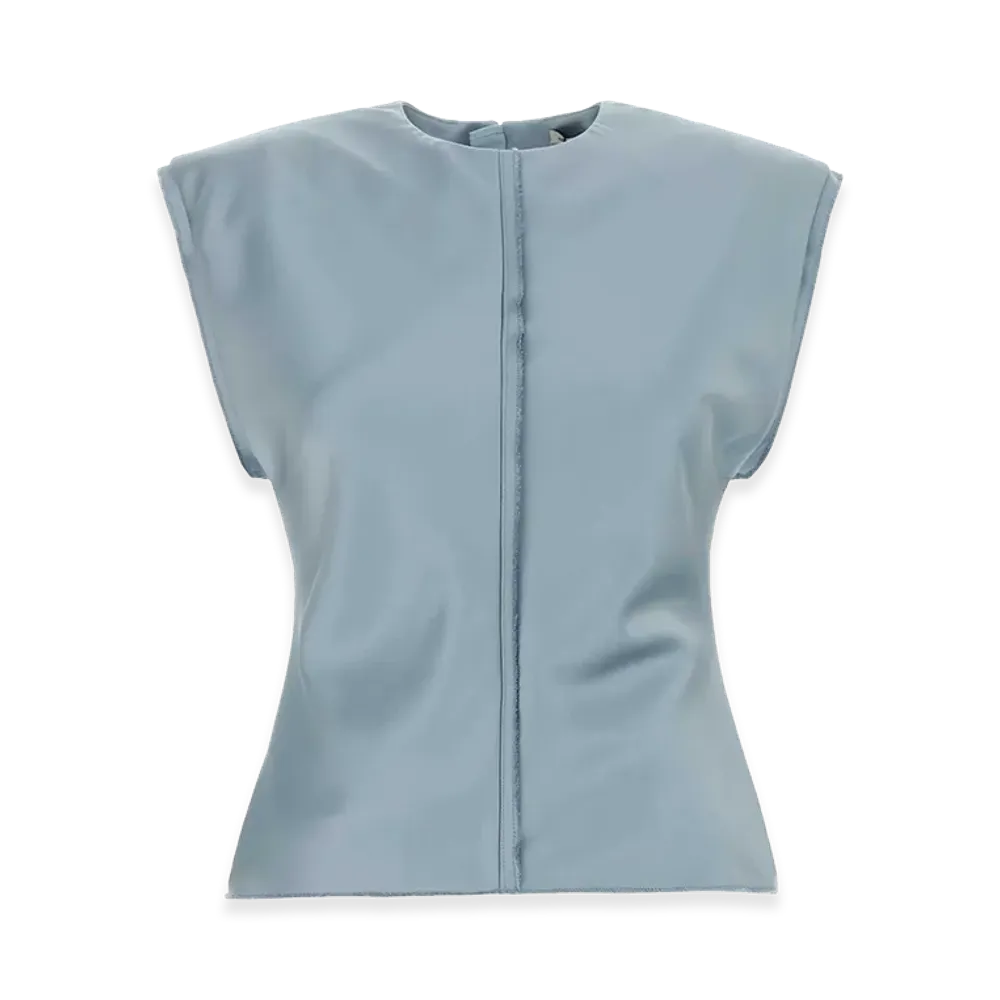 AMI PARIS Women's Stretch Satin Top "Light Blue"