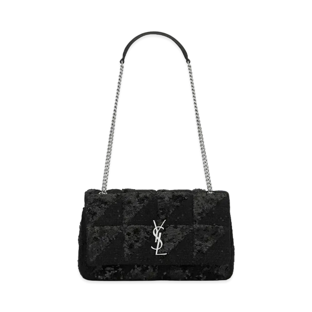 SAINT LAURENT Jamie Medium Carre Rive Gauche In Sequins And Sequined Tweed "Black"