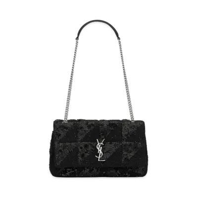 SAINT LAURENT Jamie Medium Carre Rive Gauche In Sequins And Sequined Tweed "Black"