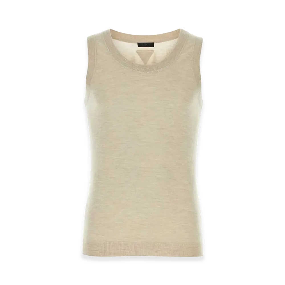 PRADA Melange Sand Cashmere Tank Top "Beige"