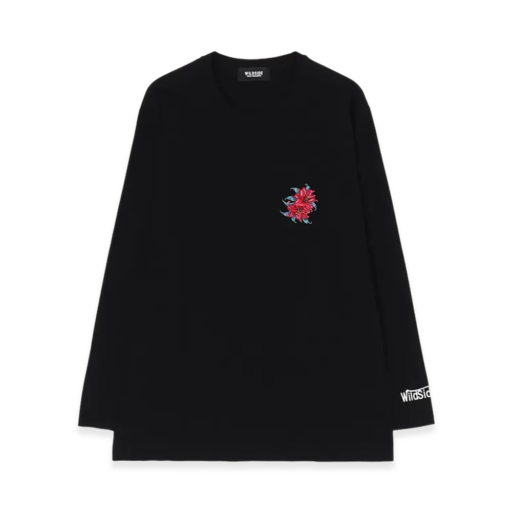 WILDSIDE YOHJI YAMAMOTO Embroidery Long Sleeve T-Shirt (Lily) "Black"
