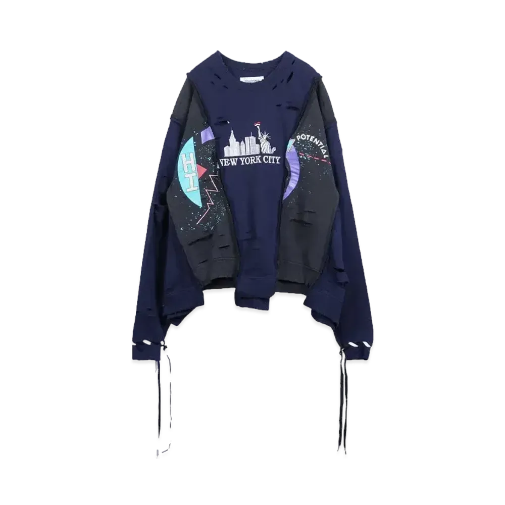 DISCOVERED HYPE DROP EXCLUSIVE WIDE DAMAGE COLLEGE SWEAT "BLACK EX03"