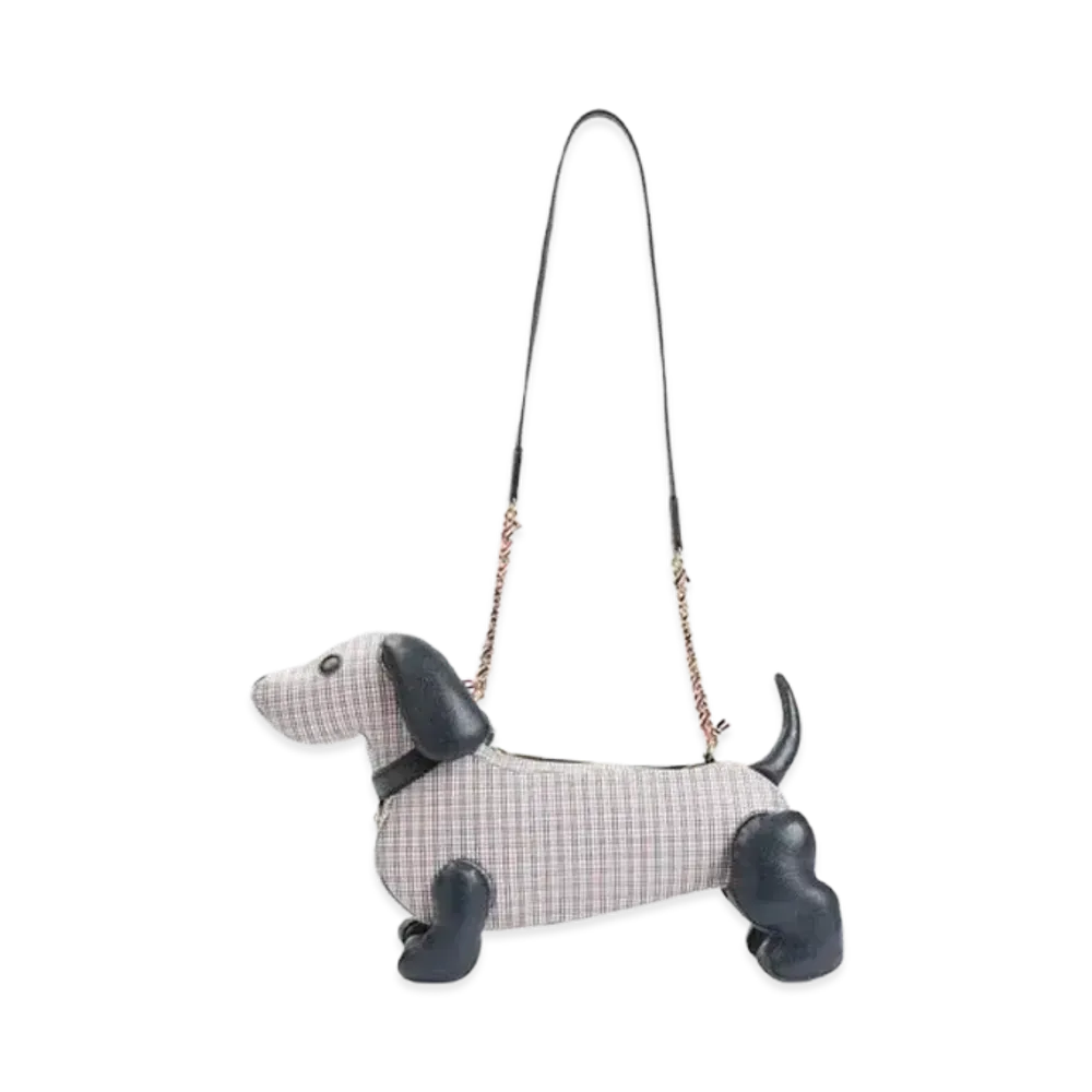 THOM BROWNE Check Pebble Grain Chain Mini Hector Bag "White"
