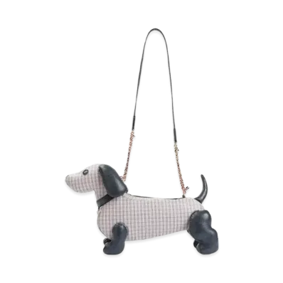 THOM BROWNE Check Pebble Grain Chain Mini Hector Bag "White"