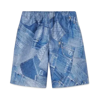 FENDI x Versace Fendace Denim Patchwork Jacquard Shorts "Blue"