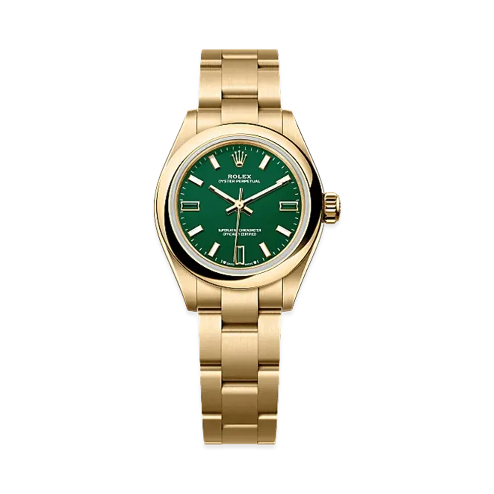 ROLEX Oyster Perpetual 28 Yellow Gold "Green Stone"