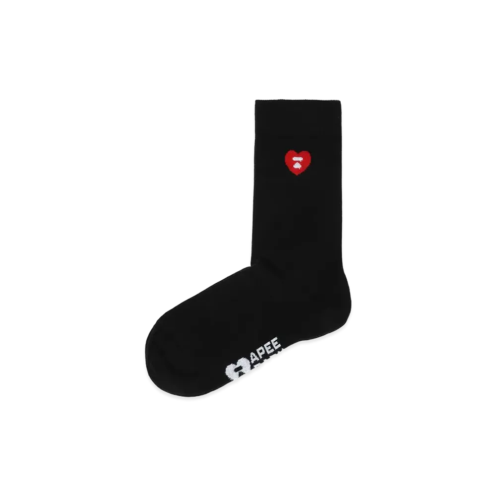 A BATHING APE Women's Heart Embroidery Badge Socks "Black"