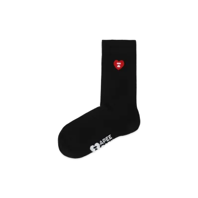 A BATHING APE Women's Heart Embroidery Badge Socks "Black"