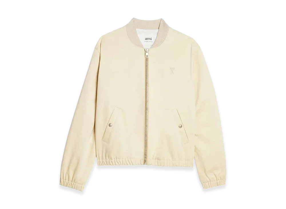 AMI PARIS Cotton Satin Zip-Up Bomber Jacket "Vanilla"