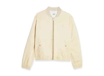 AMI PARIS Cotton Satin Zip-Up Bomber Jacket "Vanilla"
