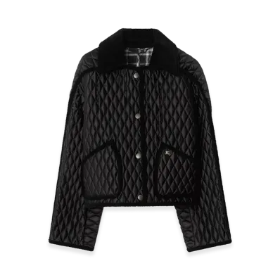 Burberry Women's Cropped Quilted Nylon Floriston Jacket "Black"