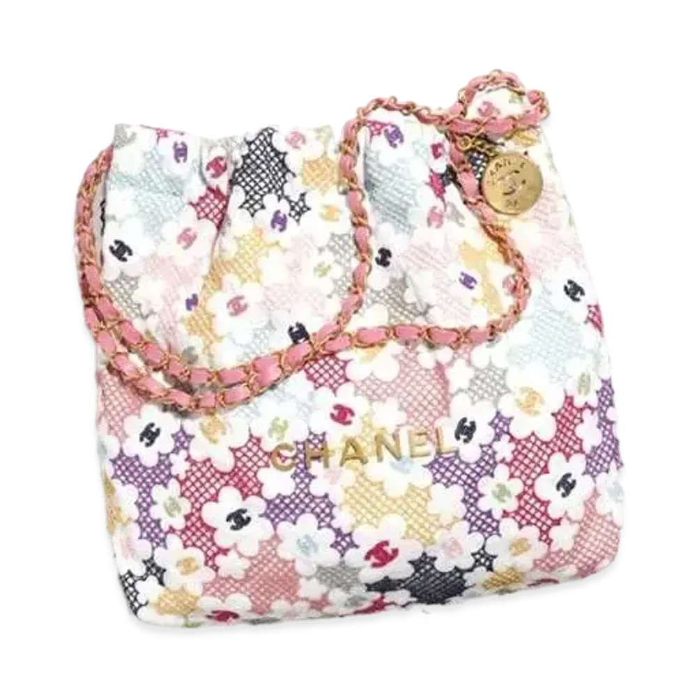CHANEL Small Handbag Lace Patchwork & Gold Tone Metal "Multicolor"