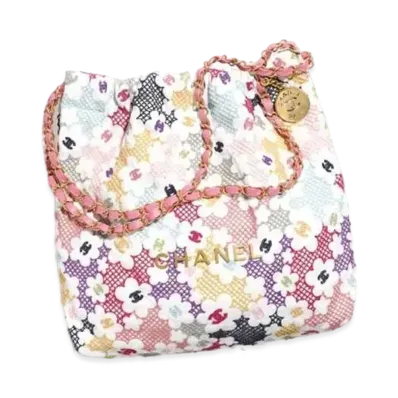 CHANEL Small Handbag Lace Patchwork & Gold Tone Metal "Multicolor"