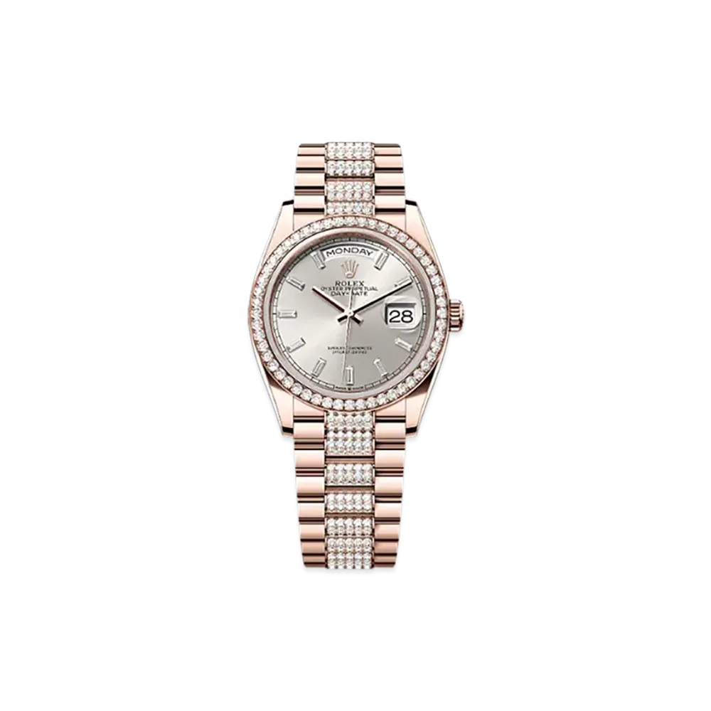 ROLEX Day-Date 36mm Everose Gold Diamond 128345RBR "Silver"