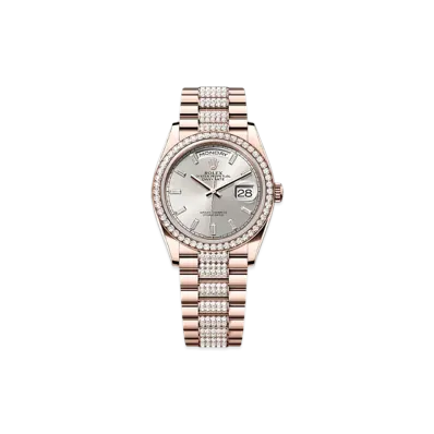 ROLEX Day-Date 36mm Everose Gold Diamond 128345RBR "Silver"