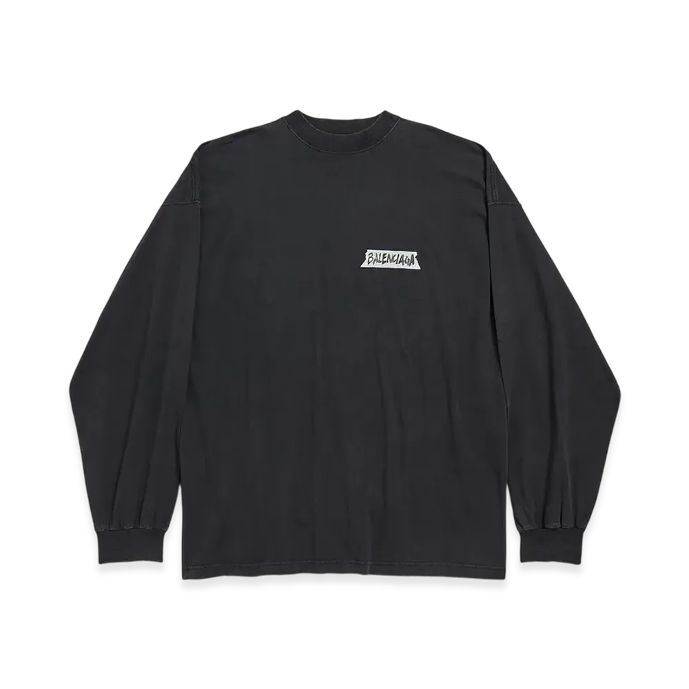 BALENCIAGA Masking Tape Long Sleeve T-Shirt Large Fit "Faded Black"