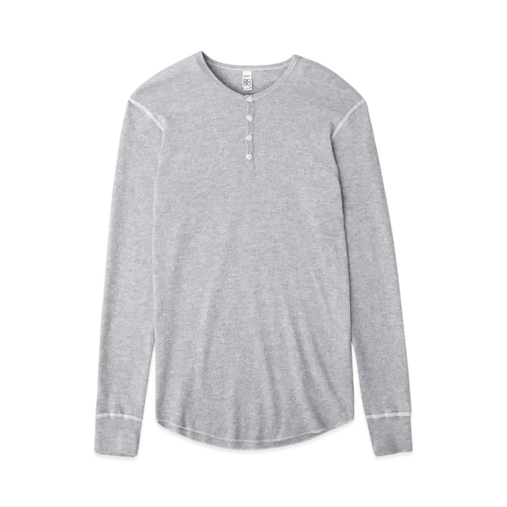 Los Angeles Apparel Poly-Cotton Thermal Long Sleeve Henley "Heather Grey"