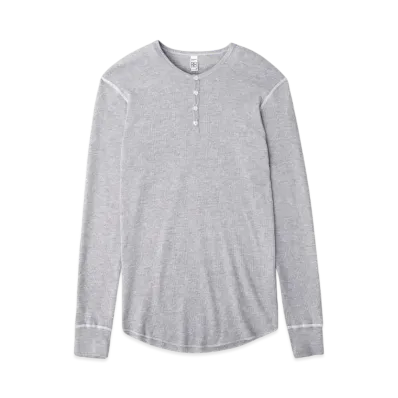 Los Angeles Apparel Poly-Cotton Thermal Long Sleeve Henley "Heather Grey"