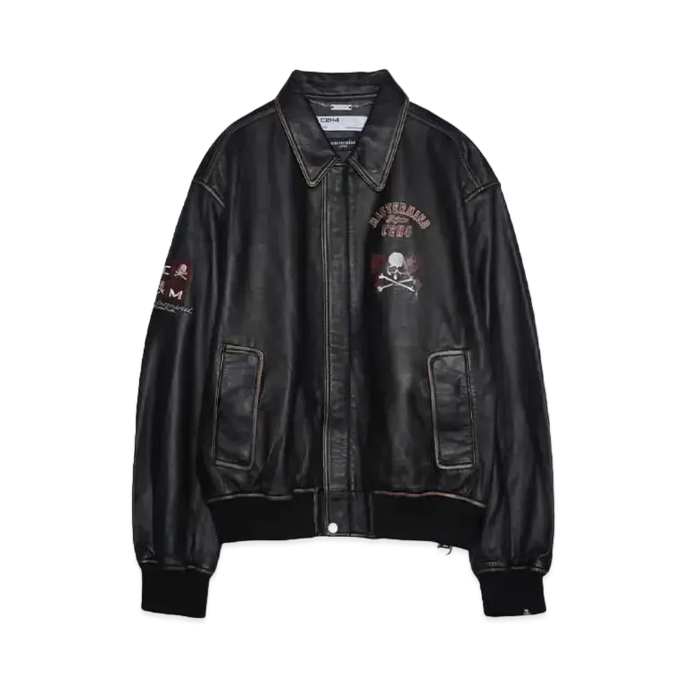 C2H4 x MMJ Washed Leather Jacket "FADED BLACK"
