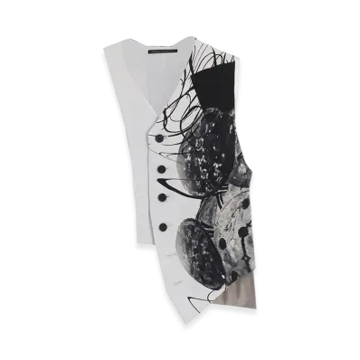 Yohji Yamamoto POUR HOMME Clock Print Asymmetry Vest "White"