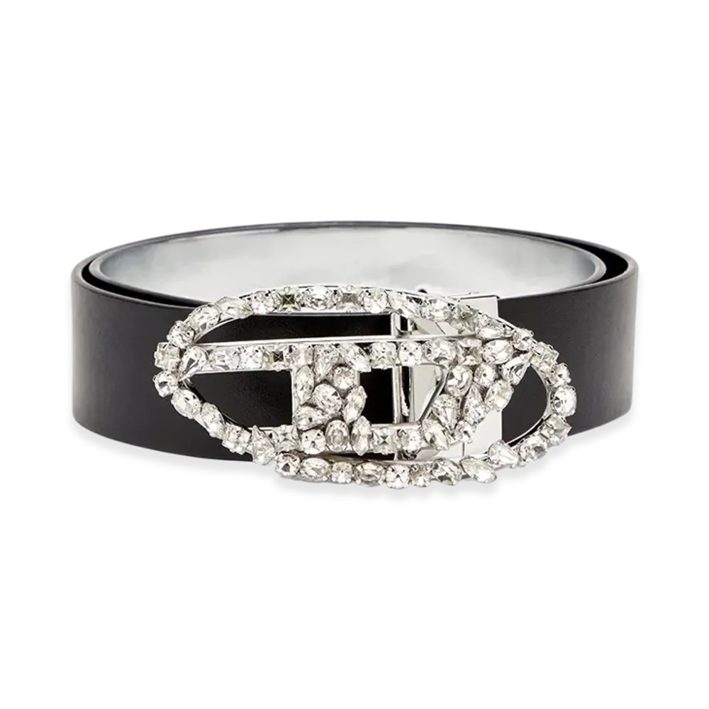 Diesel B-1Dr W Rev 4Cm Reversible Leather Belt With Crystal Buckle "Black"