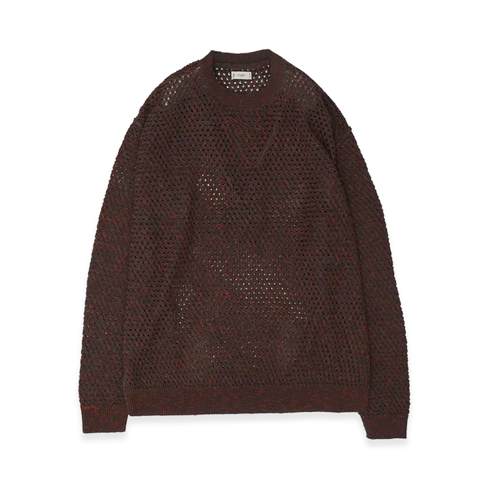 YOKE Cotton Mesh Knit Crewneck Sweater "Brown"