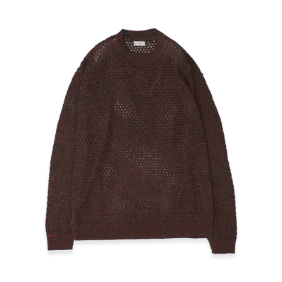 YOKE Cotton Mesh Knit Crewneck Sweater "Brown"