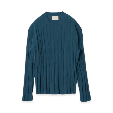 YOKE Linen Like Cotton Roundum Rib Crewneck Sweater "Peacock"