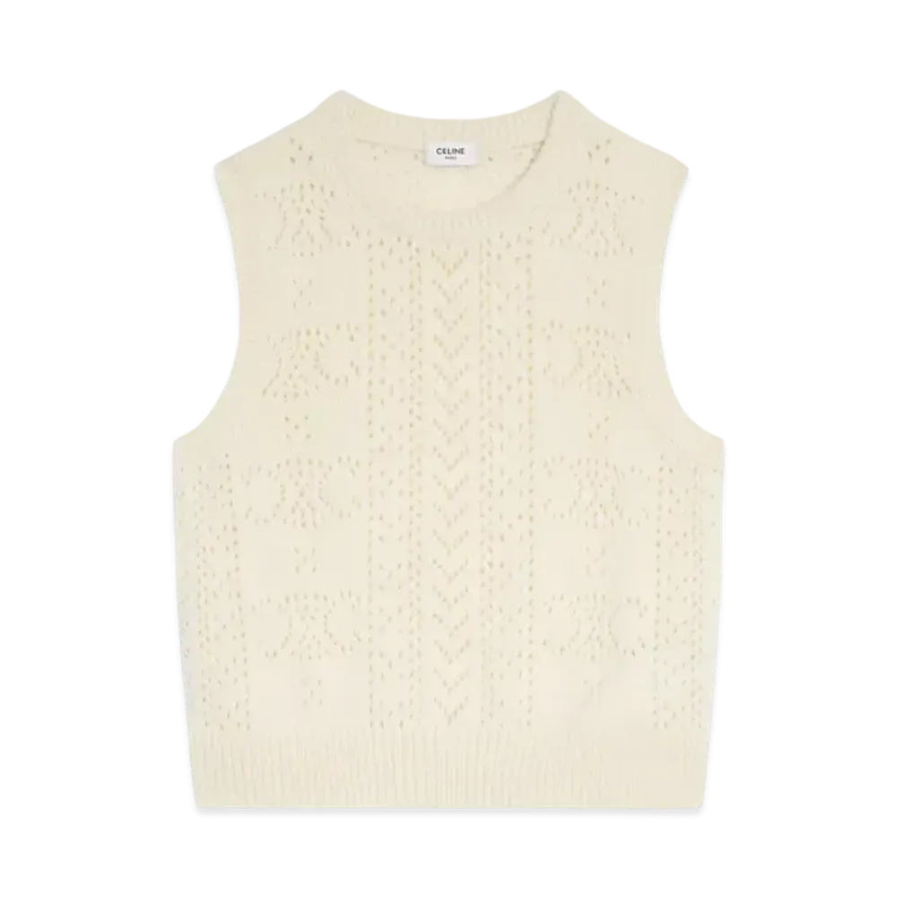CELINE Women's Crew Neck Sweater in Pointelle Cashmere "Off White"